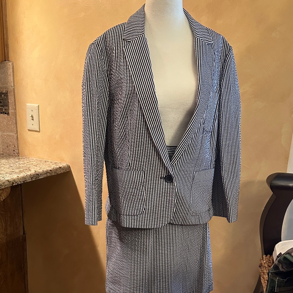 Anne Klein Navy and White Striped Skirt Set